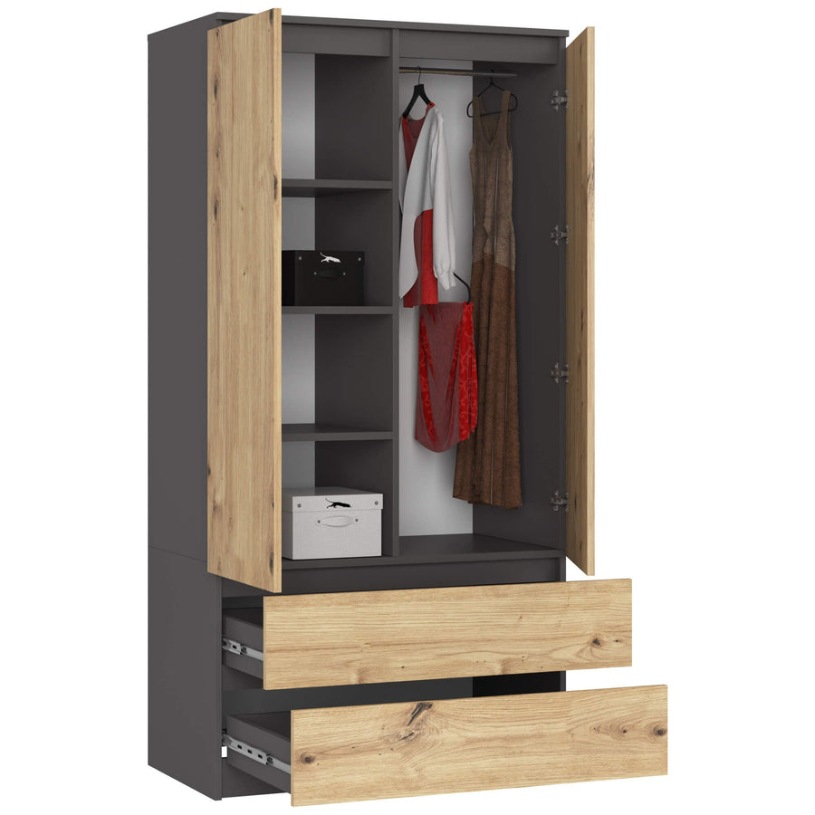 Kleiderschrank – Eleganter Drehtürenschrank mit 2 Türen und 2 Schubladen