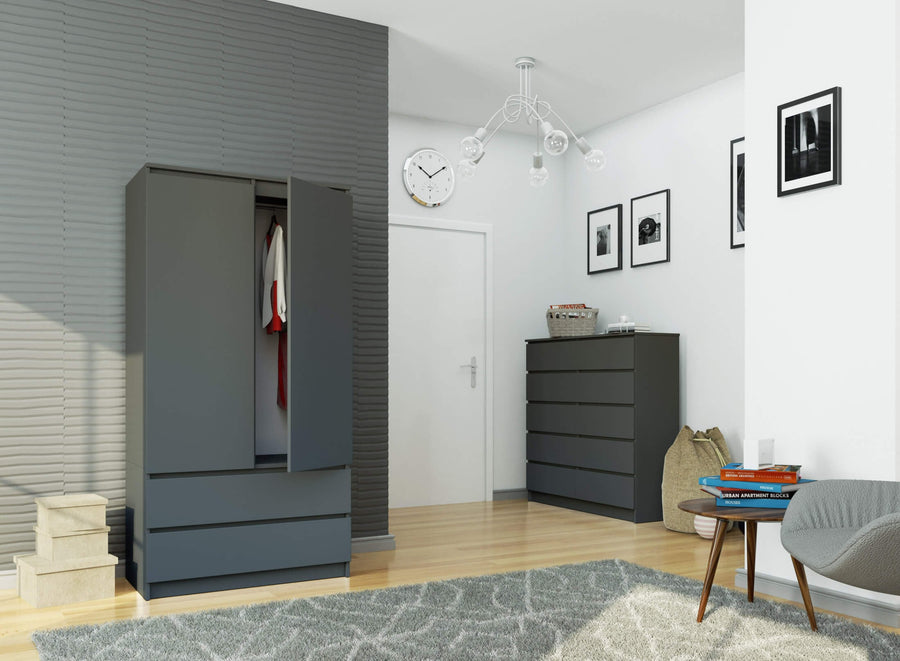 Kleiderschrank – Eleganter Drehtürenschrank mit 2 Türen und 2 Schubladen