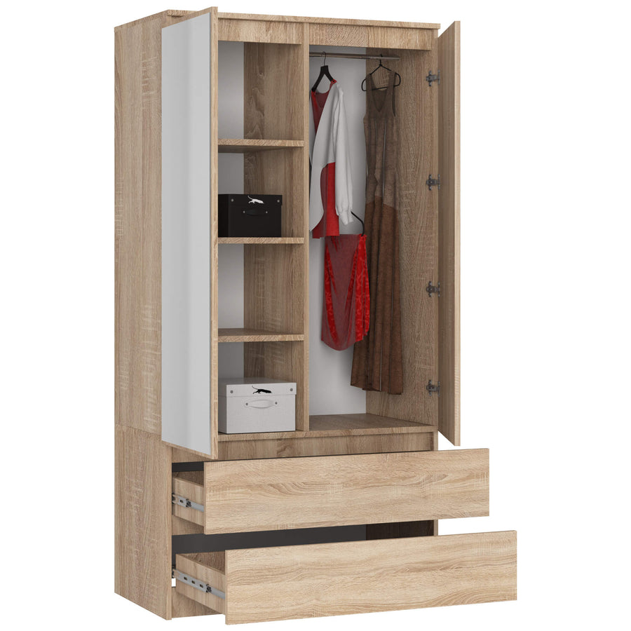 Kleiderschrank – Funktionaler Drehtürenschrank mit Spiegel und 2 Schubladen