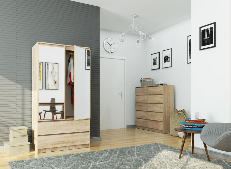 Kleiderschrank – Funktionaler Drehtürenschrank mit Spiegel und 2 Schubladen