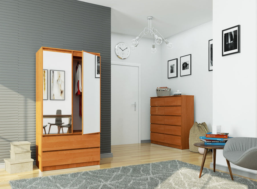 Kleiderschrank – Funktionaler Drehtürenschrank mit Spiegel und 2 Schubladen