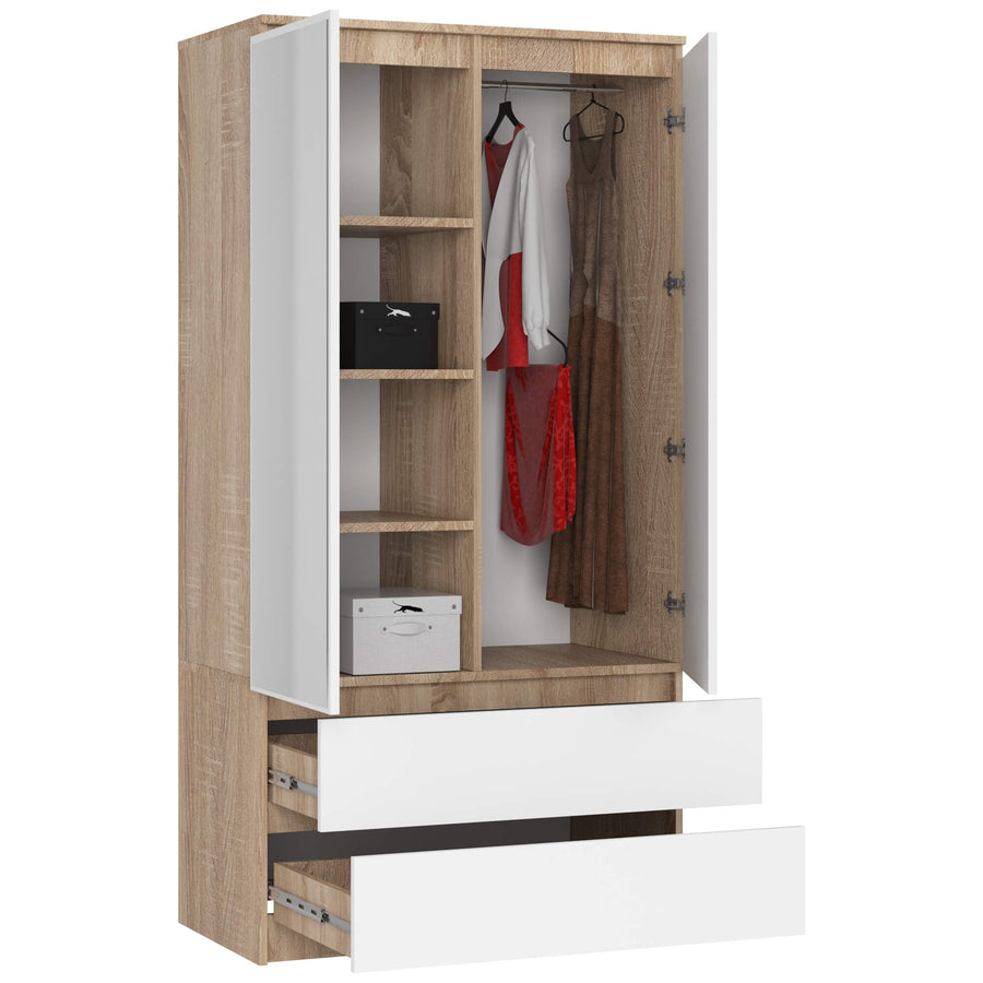 Kleiderschrank – Funktionaler Drehtürenschrank mit Spiegel und 2 Schubladen