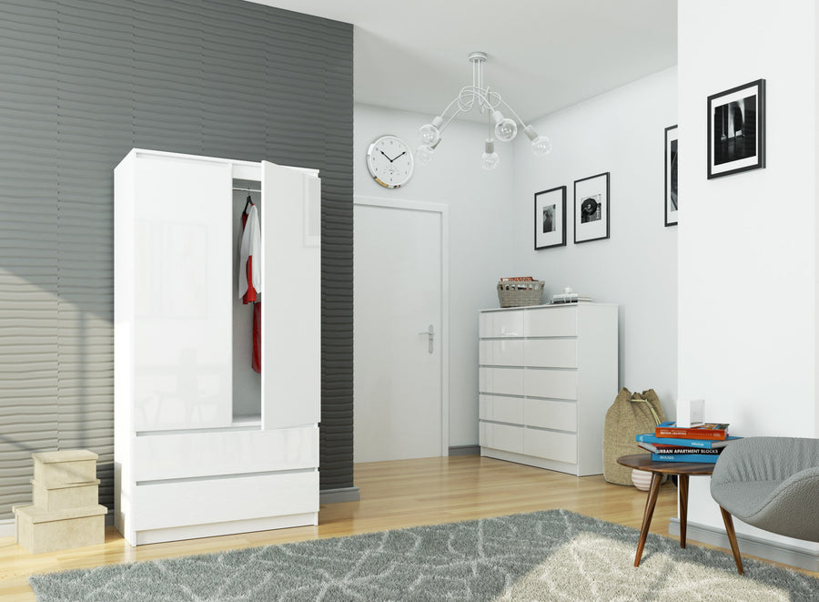 Kleiderschrank – Eleganter Drehtürenschrank mit 2 Türen und 2 Schubladen