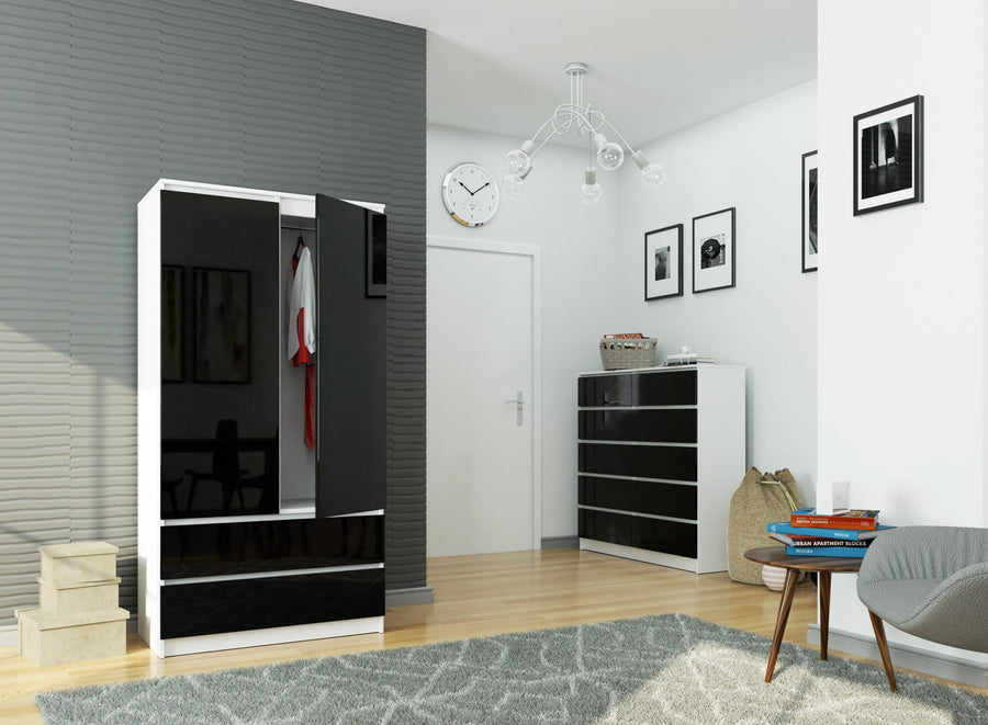 Kleiderschrank – Eleganter Drehtürenschrank mit 2 Türen und 2 Schubladen