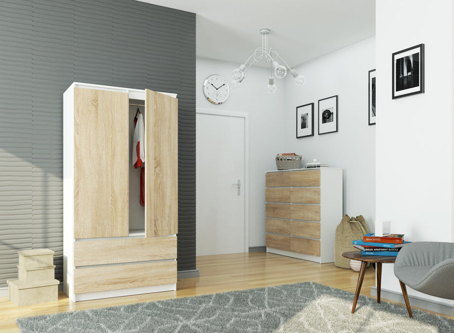 Kleiderschrank – Eleganter Drehtürenschrank mit 2 Türen und 2 Schubladen