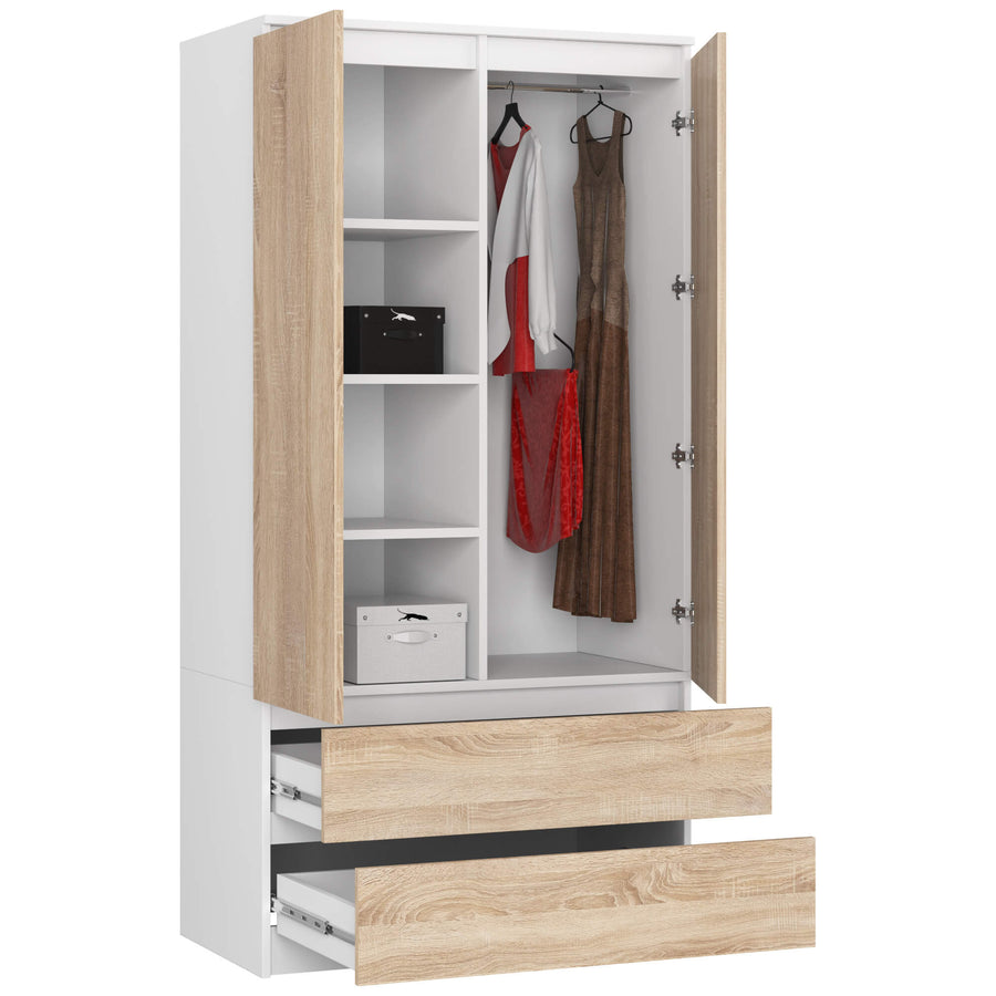 Kleiderschrank – Eleganter Drehtürenschrank mit 2 Türen und 2 Schubladen