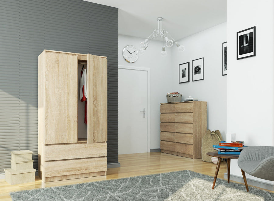Kleiderschrank – Eleganter Drehtürenschrank mit 2 Türen und 2 Schubladen