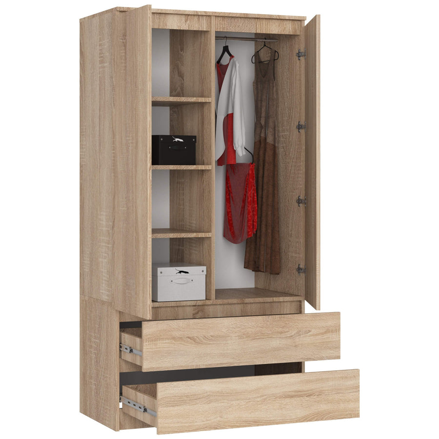 Kleiderschrank – Eleganter Drehtürenschrank mit 2 Türen und 2 Schubladen