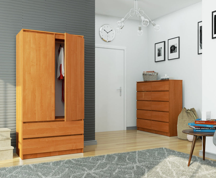 Kleiderschrank – Eleganter Drehtürenschrank mit 2 Türen und 2 Schubladen