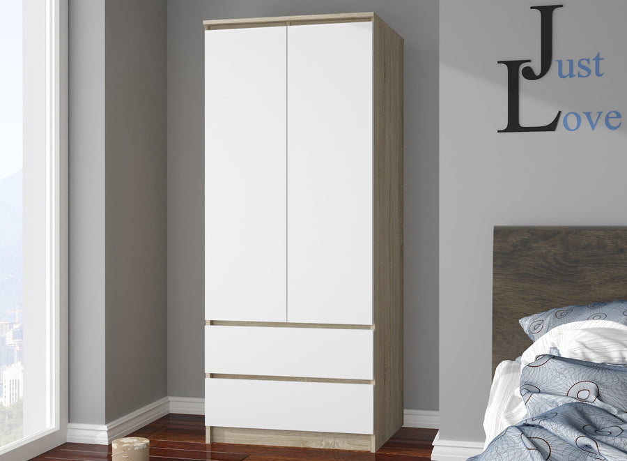 Kleiderschrank – Eleganter Drehtürenschrank mit 2 Türen und 2 Schubladen