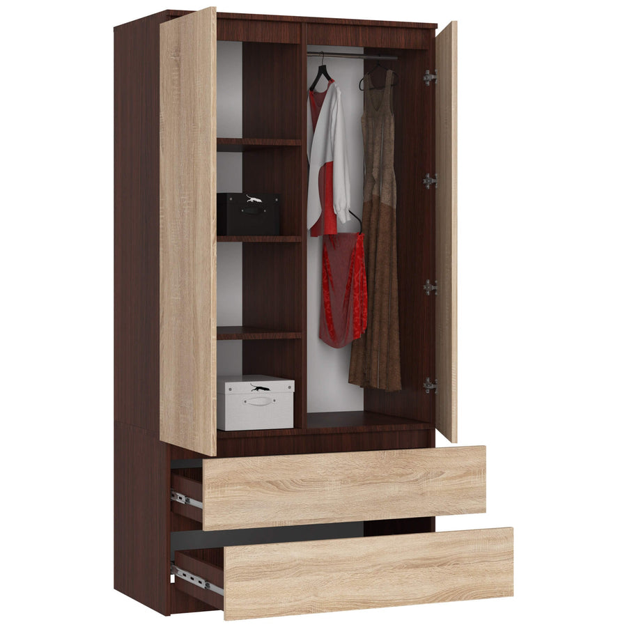 Kleiderschrank – Eleganter Drehtürenschrank mit 2 Türen und 2 Schubladen