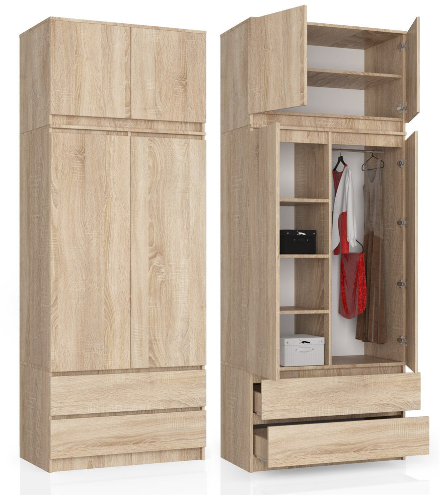 Kleiderschrank – Erweiterbarer Drehtürenschrank mit Aufsatz und 2 Schubladen