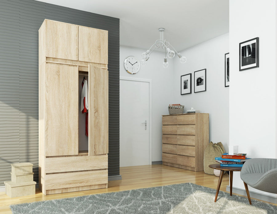 Kleiderschrank – Erweiterbarer Drehtürenschrank mit Aufsatz und 2 Schubladen