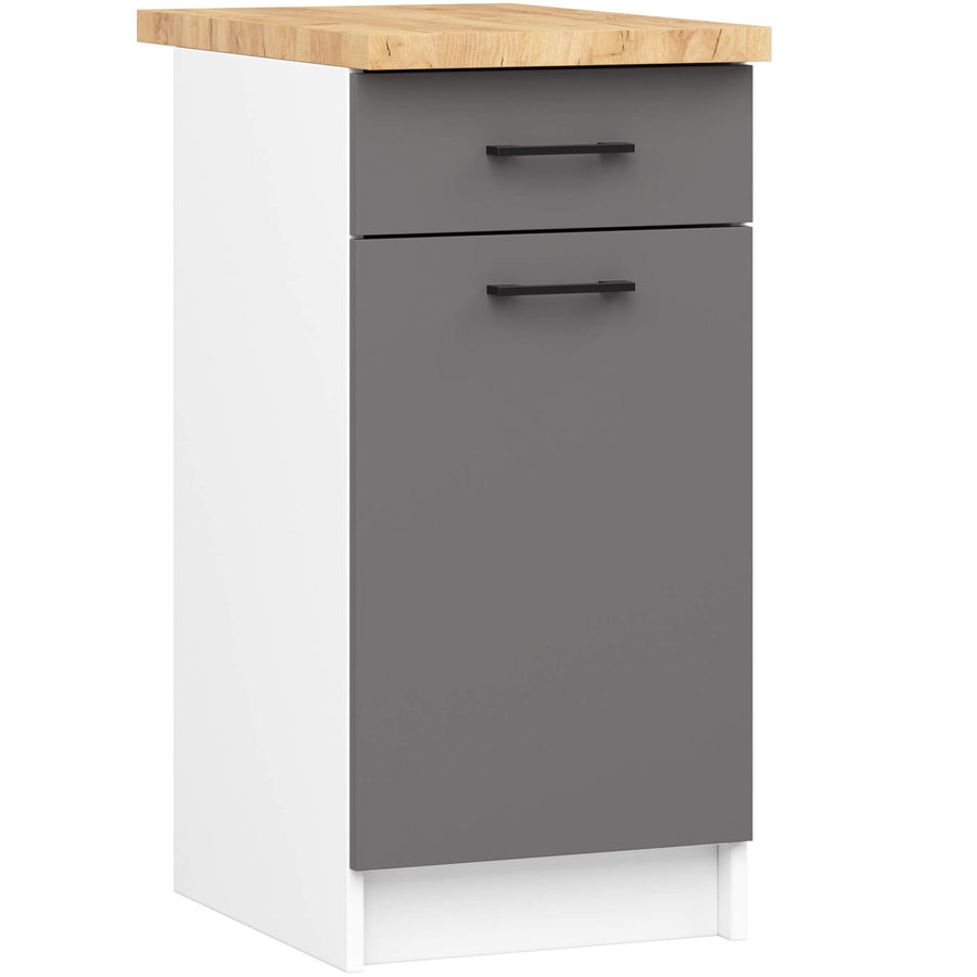 Unterschrank – OLIWIA – S40 1D1S, Stauraumschrank mit Tür und Schublade, mit Arbeitsplatte