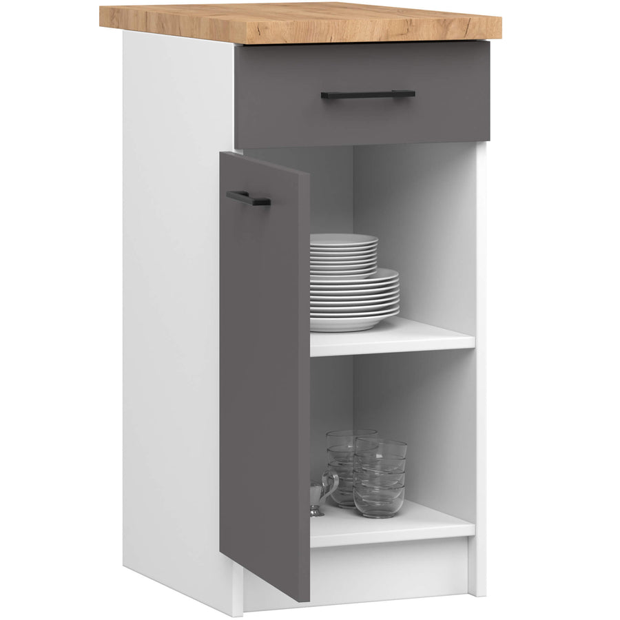Unterschrank – OLIWIA – S40 1D1S, Stauraumschrank mit Tür und Schublade, mit Arbeitsplatte