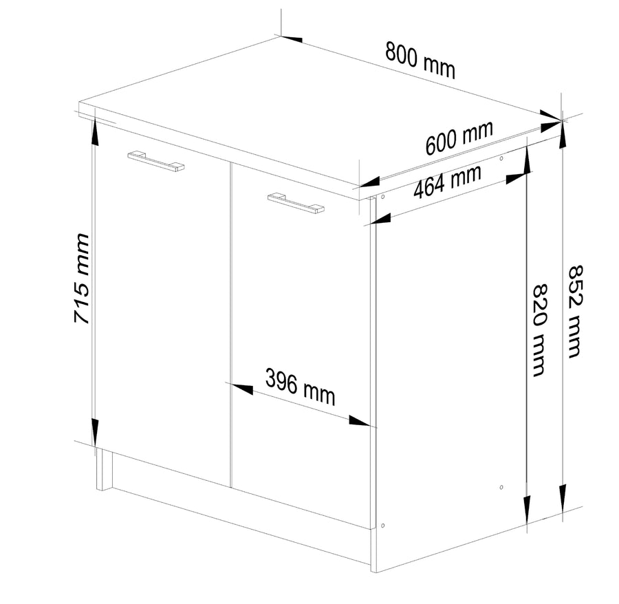 Unterschrank – OLIWIA – S80 2D, edles Design mit Stauraum, mit Arbeitsplatte