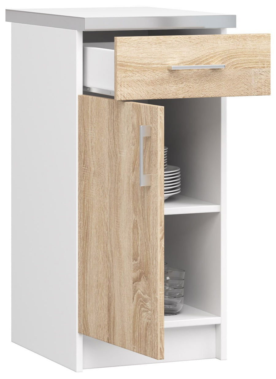 Unterschrank – LIMA – S40 D1SZ1 mit Arbeitsplatte, Weiß / Sonoma Eiche Matt