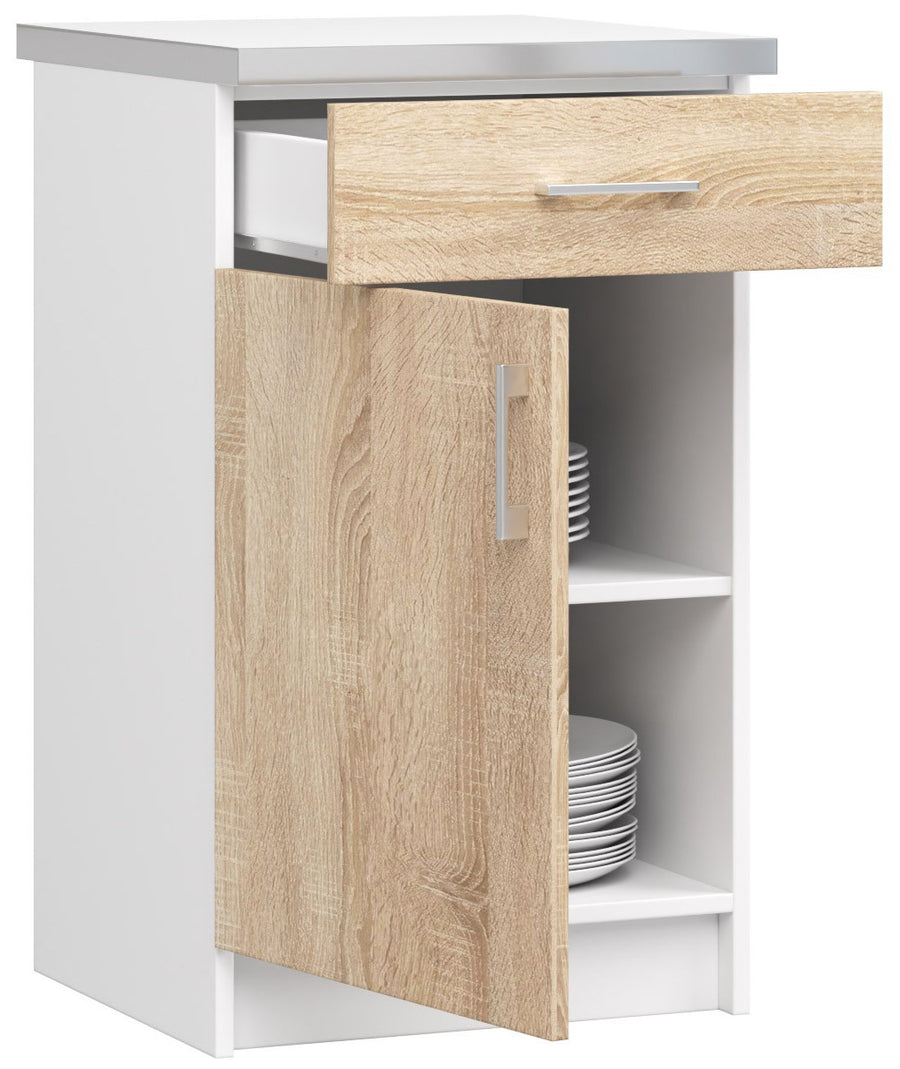Unterschrank – LIMA – S50 D1SZ1 mit Arbeitsplatte, Weiß / Sonoma Eiche Matt