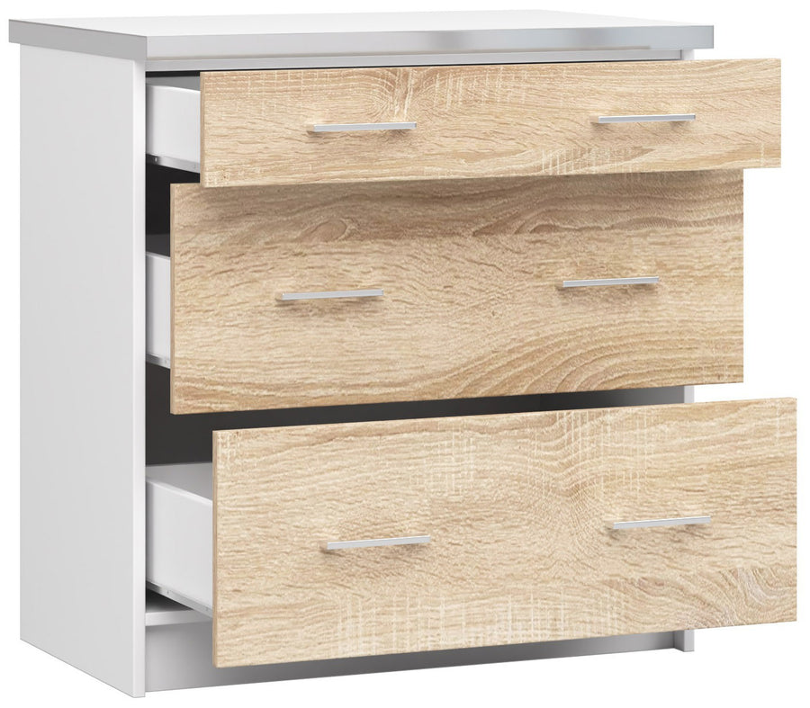 Unterschrank – LIMA – S80 SZ3 mit Arbeitsplatte, Weiß / Sonoma Eiche Matt, 3 Schubladen