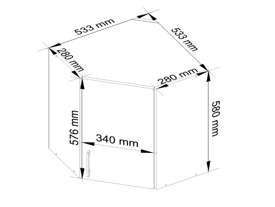 Eck-Hängeschrank – LIMA – W60/60N, Weiß / Sonoma Eiche Matt