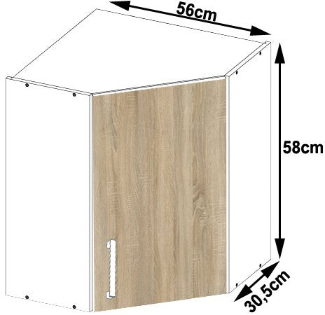 Eck-Hängeschrank – LIMA – W60/60N, Weiß / Sonoma Eiche Matt