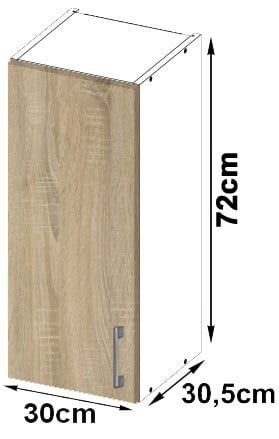 Hängeschrank – LIMA – W30 D1, Weiß / Sonoma Eiche Matt, 1 Tür