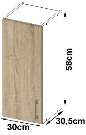 Hängeschrank – LIMA – W30 D1, Weiß / Sonoma Eiche Matt