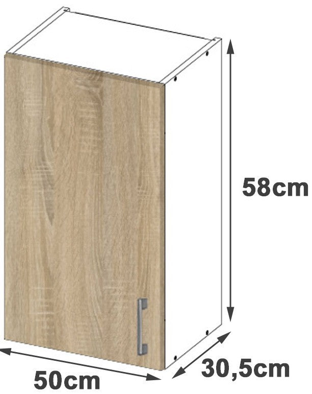 Hängeschrank – LIMA – W50 D1, Weiß / Sonoma Eiche Matt