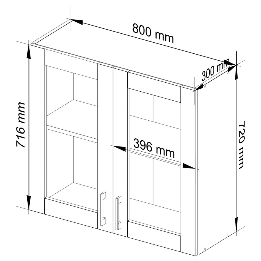 Hängeschrank Vitrine W80 D2 – LIMA – Elegante Glasvitrine für moderne Küchenräume