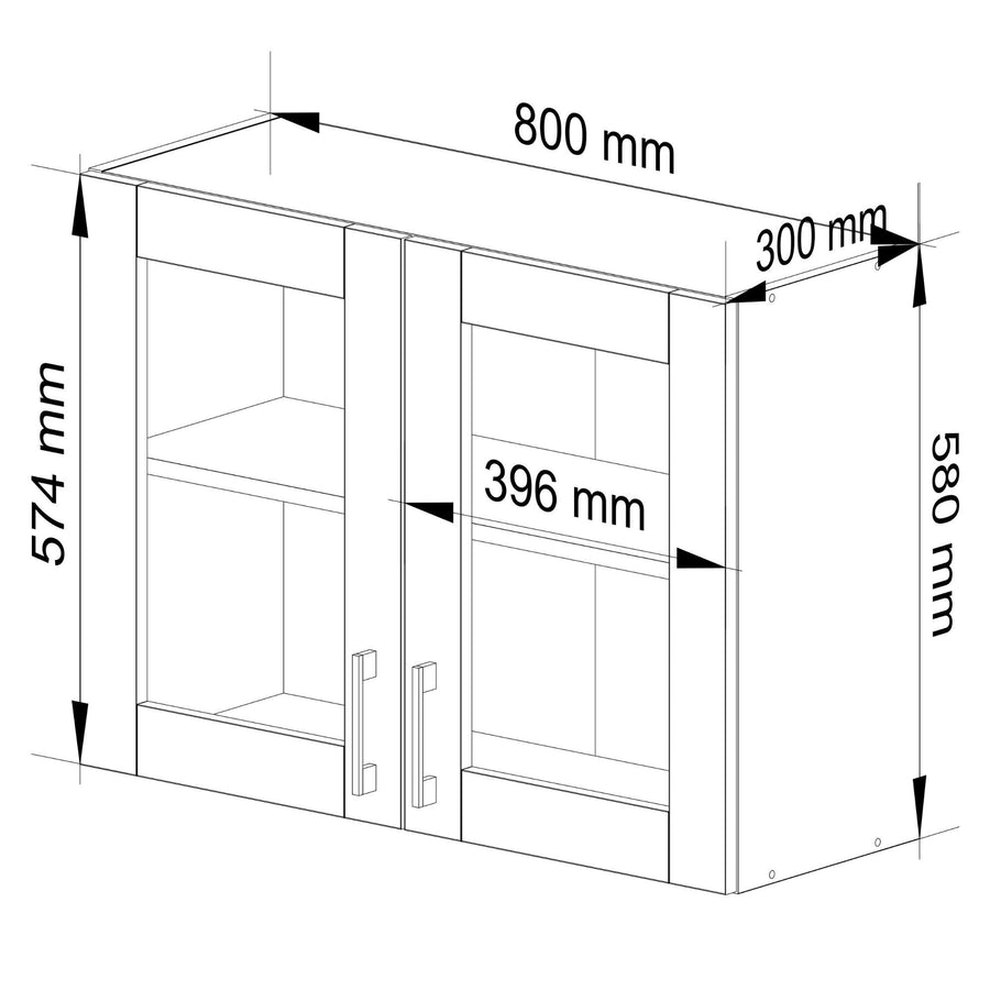 Hängeschrank Vitrine W80 D2 – LIMA – Moderne Glasvitrine mit stilvollem Stauraum