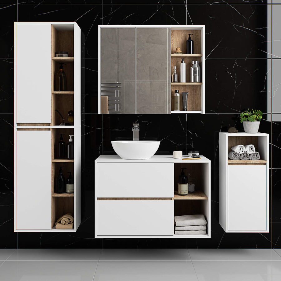 Badezimmerschrank – VAMI – Hoher Badschrank mit großzügigem Stauraum und moderner Aufteilung