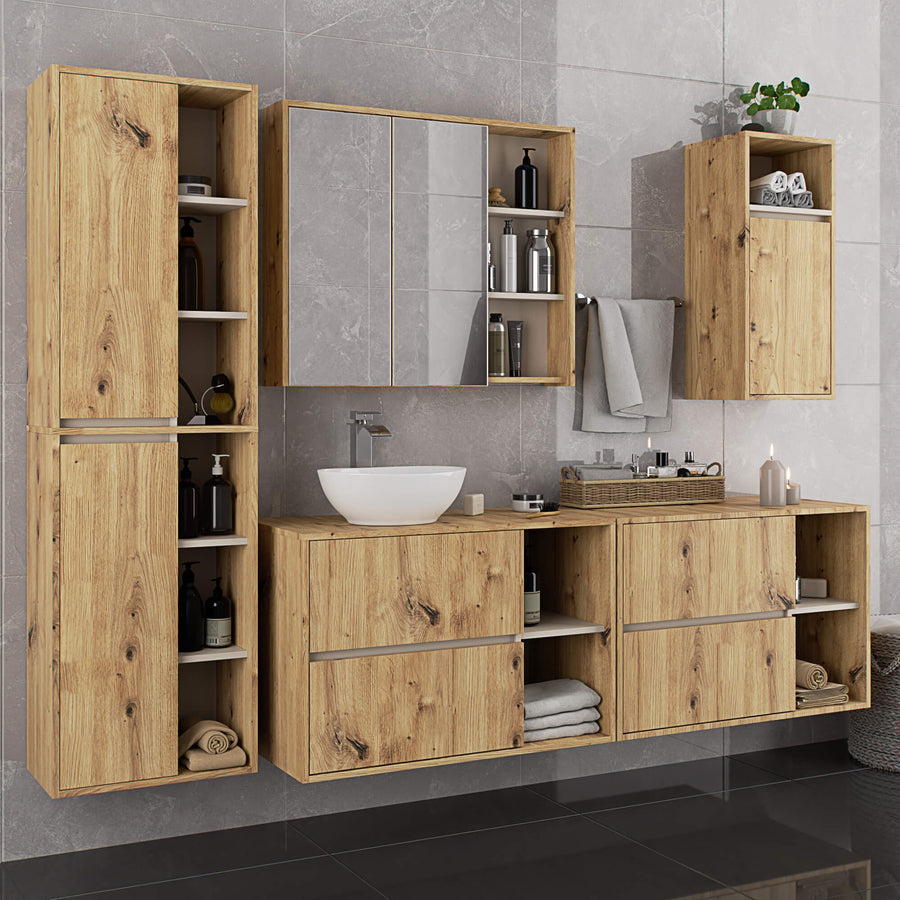 Badezimmerschrank – VAMI – Hoher Badschrank mit großzügigem Stauraum und moderner Aufteilung
