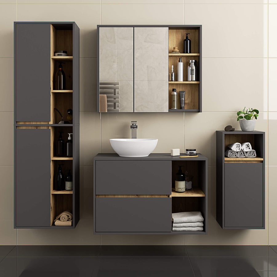 Badezimmerschrank – VAMI – Schmaler Badschrank für kleine Räume mit praktischem Stauraum