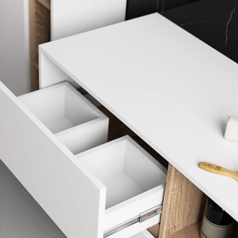 Badezimmerschrank – VAMI – Moderner Badschrank mit Schubladen und offenen Fächern