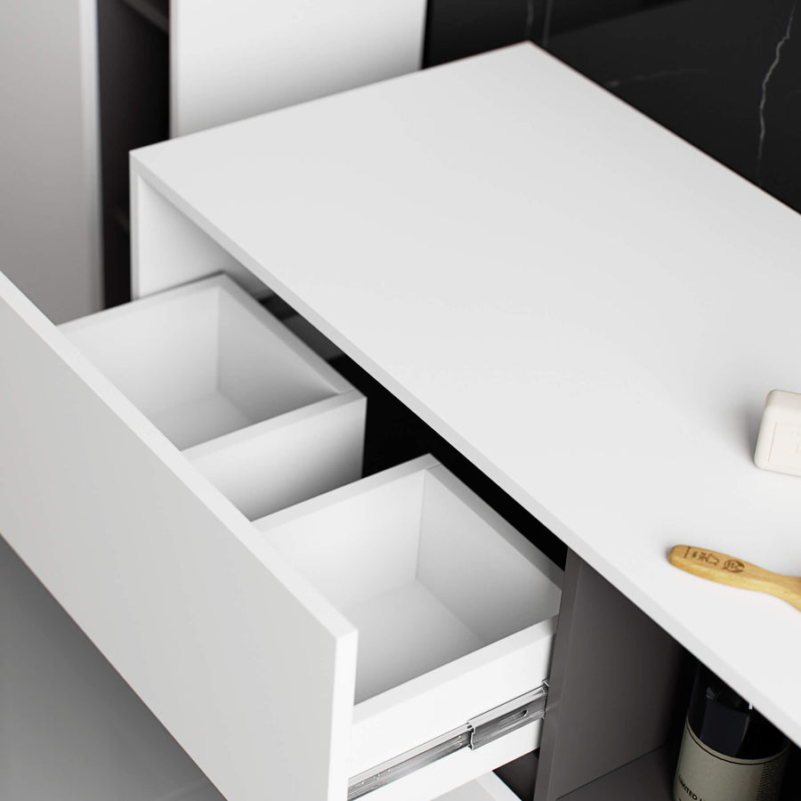 Badezimmerschrank – VAMI – Moderner Badschrank mit Schubladen und offenen Fächern
