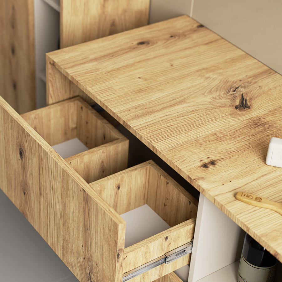 Badezimmerschrank – VAMI – Moderner Badschrank mit Schubladen und offenen Fächern