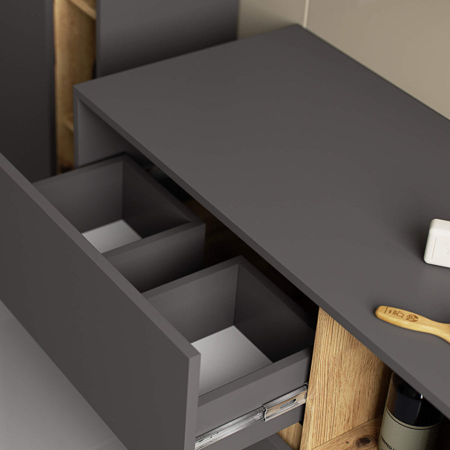 Badezimmerschrank – VAMI – Moderner Badschrank mit Schubladen und offenen Fächern