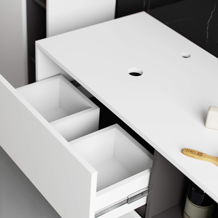 Badezimmerschrank– VAMI – Badschrank mit Ausschnitten für Waschbecken und modernem Stauraum