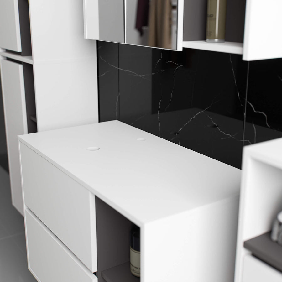Badezimmerschrank– VAMI – Badschrank mit Ausschnitten für Waschbecken und modernem Stauraum
