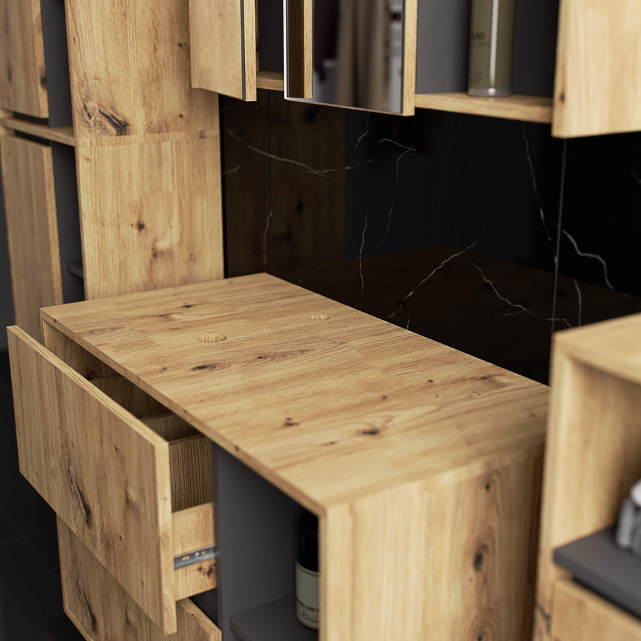 Badezimmerschrank– VAMI – Badschrank mit Ausschnitten für Waschbecken und modernem Stauraum