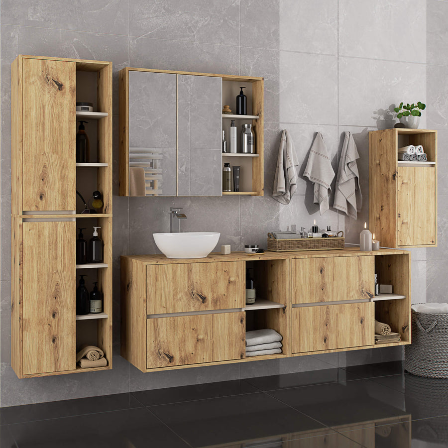 Badezimmerschrank– VAMI – Badschrank mit Ausschnitten für Waschbecken und modernem Stauraum