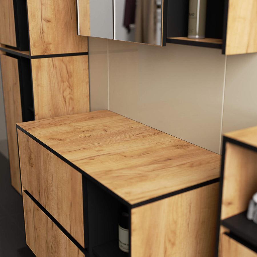 Badezimmerschrank– VAMI – Badschrank mit Ausschnitten für Waschbecken und modernem Stauraum