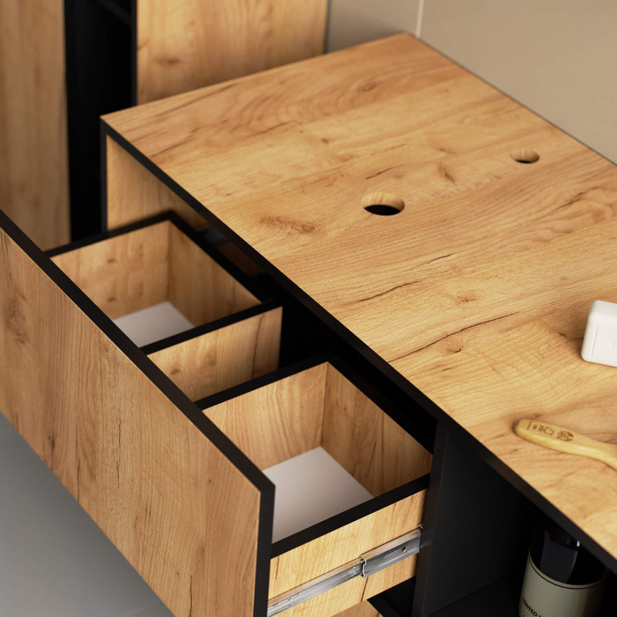 Badezimmerschrank– VAMI – Badschrank mit Ausschnitten für Waschbecken und modernem Stauraum