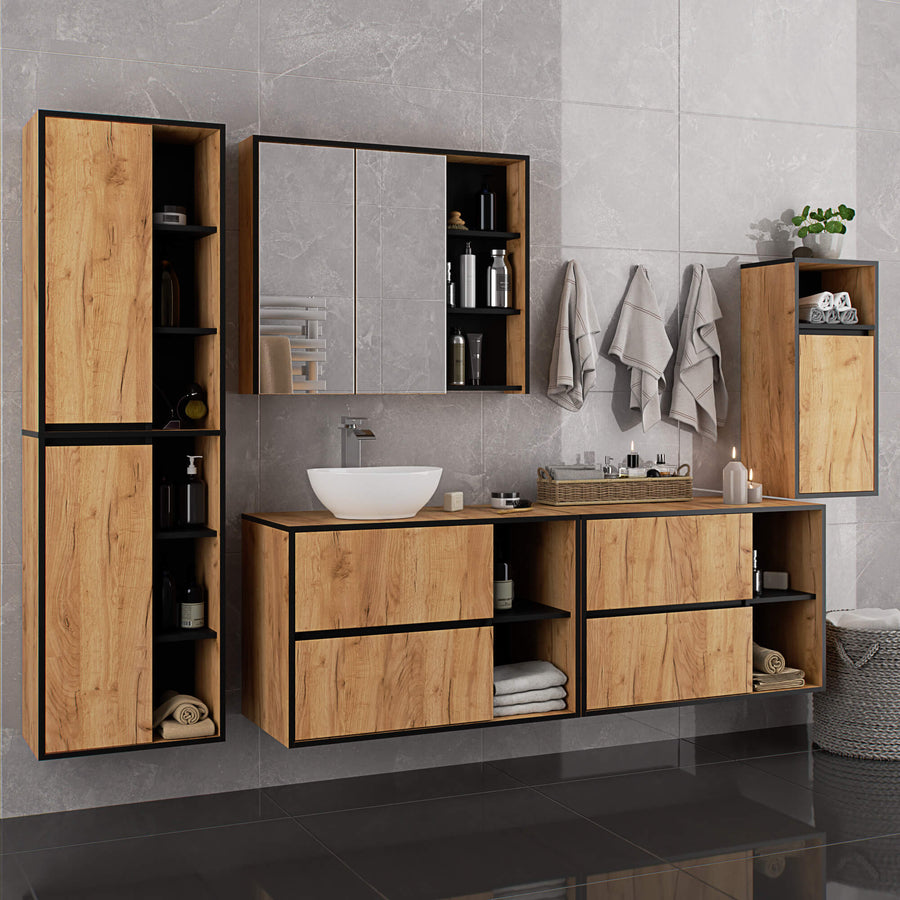 Badezimmerschrank– VAMI – Badschrank mit Ausschnitten für Waschbecken und modernem Stauraum