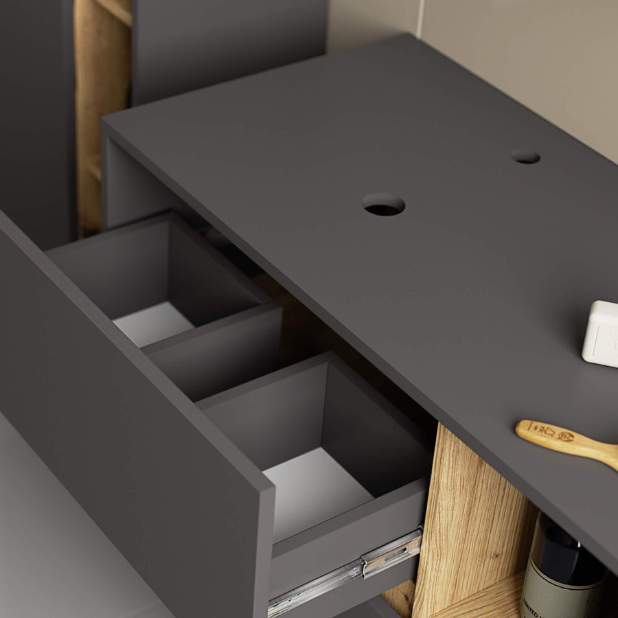 Badezimmerschrank– VAMI – Badschrank mit Ausschnitten für Waschbecken und modernem Stauraum