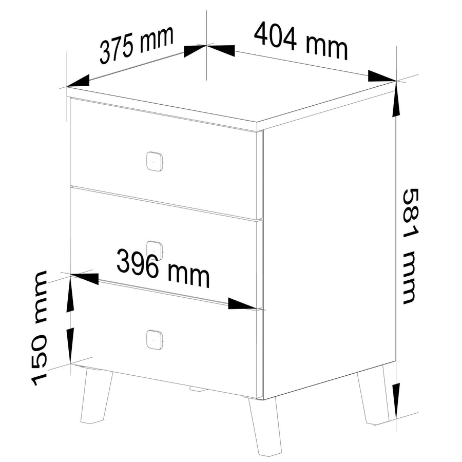 Nachttisch – MOBI – Moderner Beistellschrank mit drei Schubladen und elegantem Design