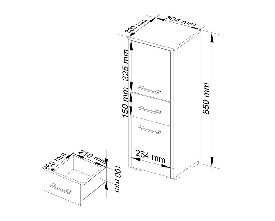 Badezimmerschrank – FIN – Moderner Badschrank mit Schublade und praktischem Stauraumdesign