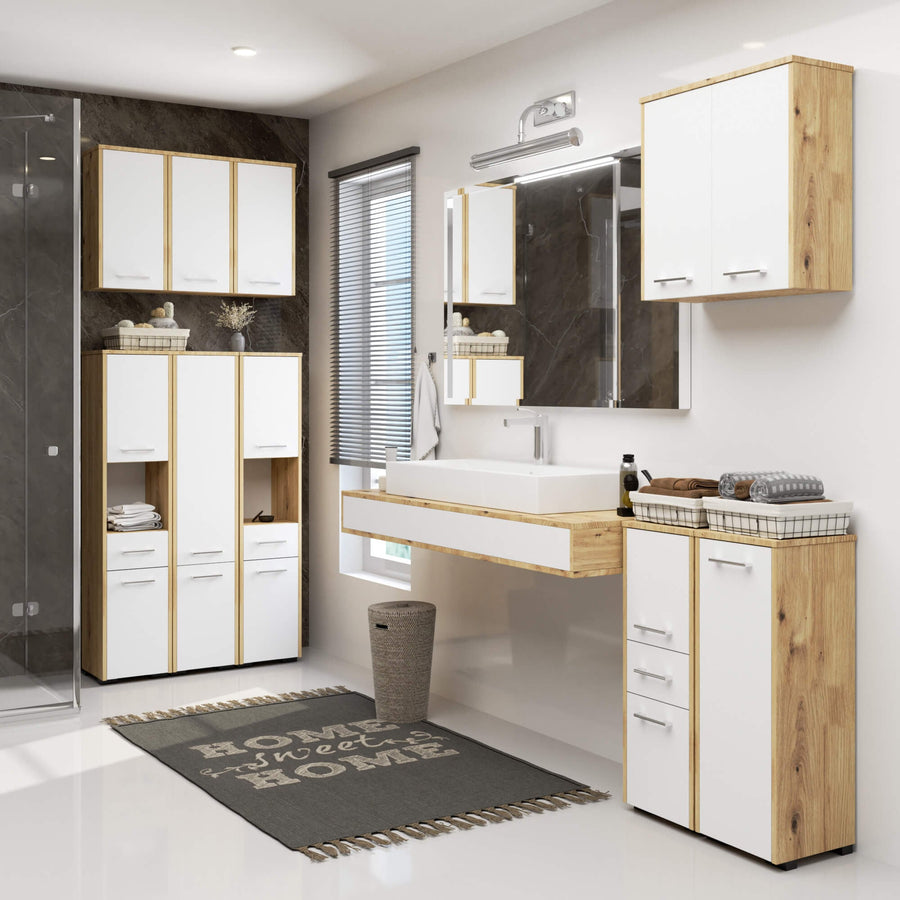 Badezimmerschrank – FIN – Platzsparender Badschrank mit viel Stauraum und modernem Look