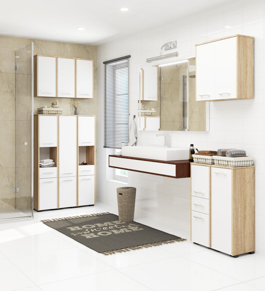 Badezimmerschrank – FIN – Platzsparender Badschrank mit viel Stauraum und modernem Look