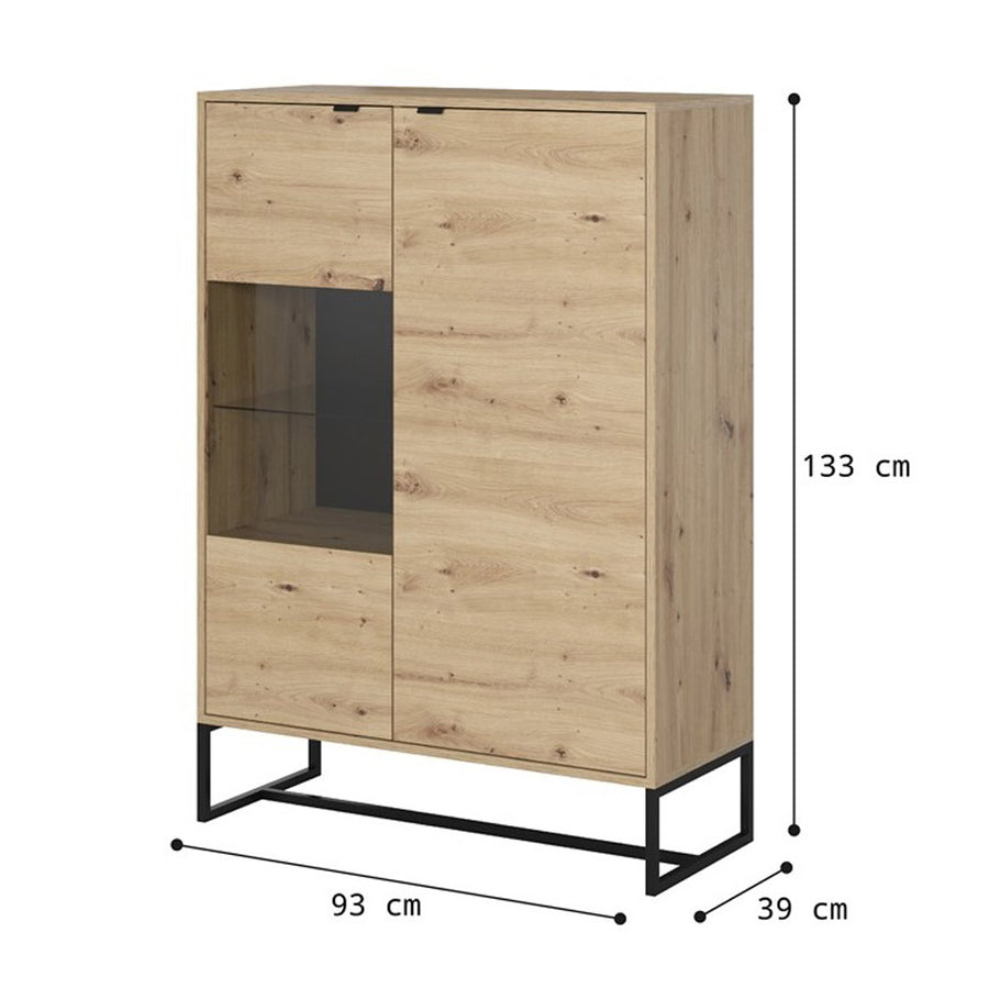 Vitrine – AMBER – moderne Standvitrine mit Holzoptik